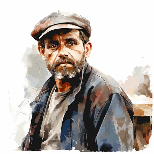 Illustration worker in the style of Impressionistic Art, on white background