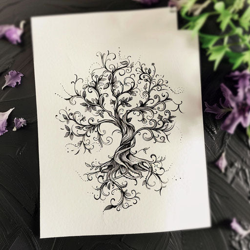 Art nouveau tree of life on white paper