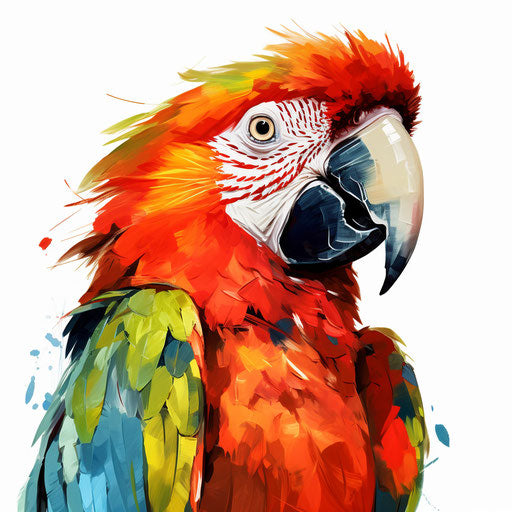 Parrot illustration in the style of oil painting, on a white background