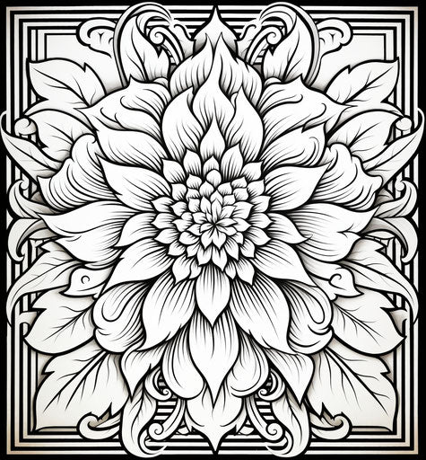Floral coloring page, elaborate Bamileke style tattoo, realistic drawing