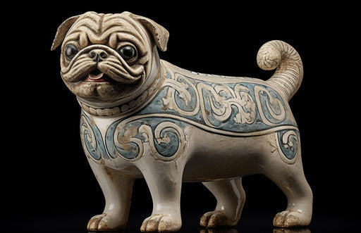 Picture of a white pug isolated, in the style of 1000–1400 AD