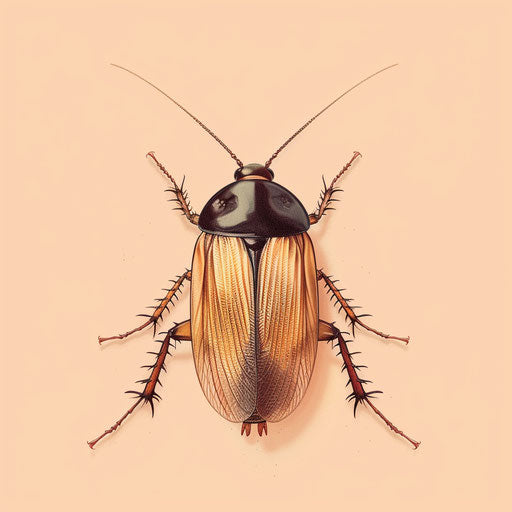 Realistic cockroach illustration on flat pastel peach background