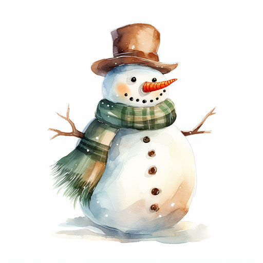 Snowman clipart in Chiaroscuro Art style, on white background