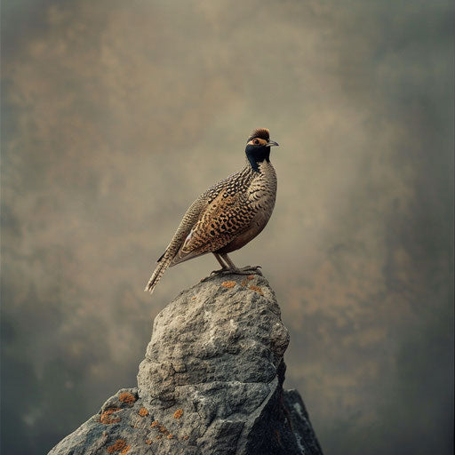 Quail bird gracefully perched on a rock