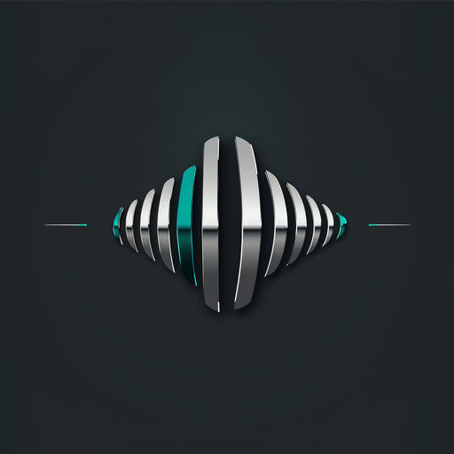 Silver and teal audio logo with sleek background