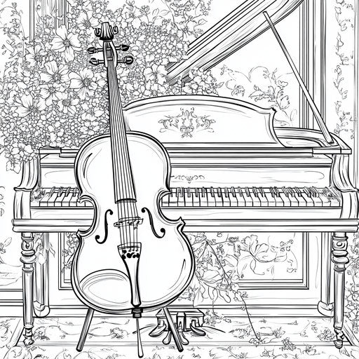 Violin piano duet, Mark Schultz style, coloring book page