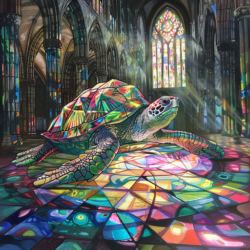 Stained glass turtle, in the heart of the cathedral's light