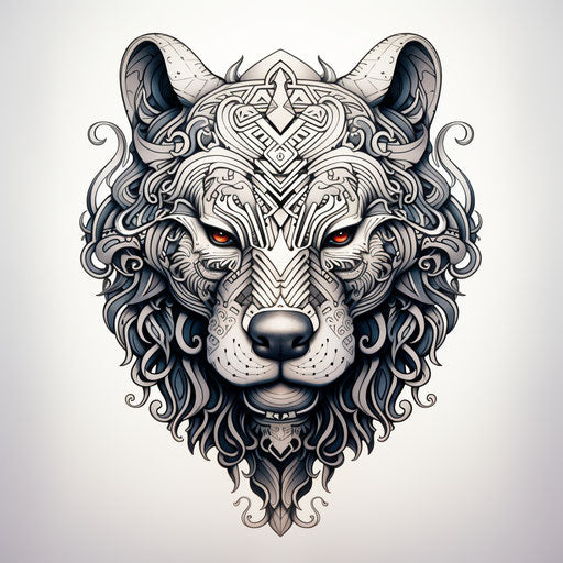 Bear head in ethnic pattern, luxurious geometric style