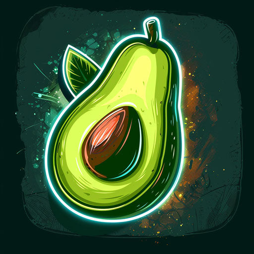 Contemporary flat tattoo sketch of an avocado with neon outline