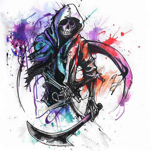 Graffiti-style reaper tattoo with bright colors