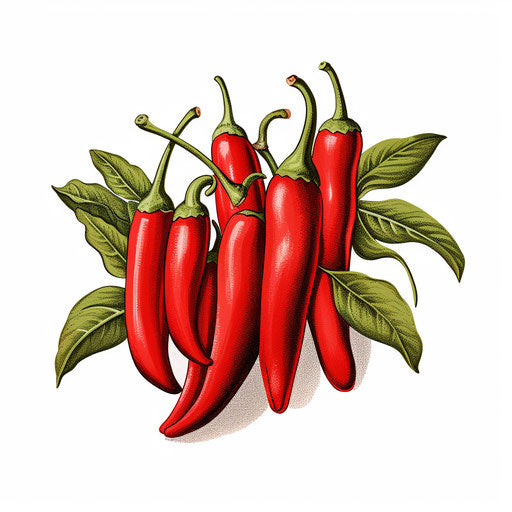 Illustration of chillies in the style of Chiaroscuro Art on white background