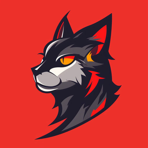 Creative mascot logo with an abstract cat and a red background