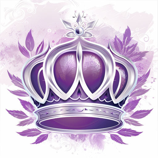 Purple and silver crown logo on elegant background