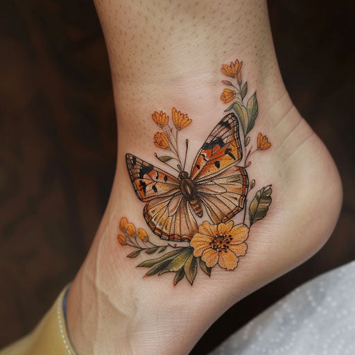 Realism tattoo of a butterfly on a flower