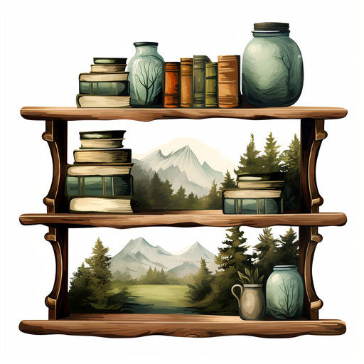 Shelf clipart in the style of Oil painting, on a white background