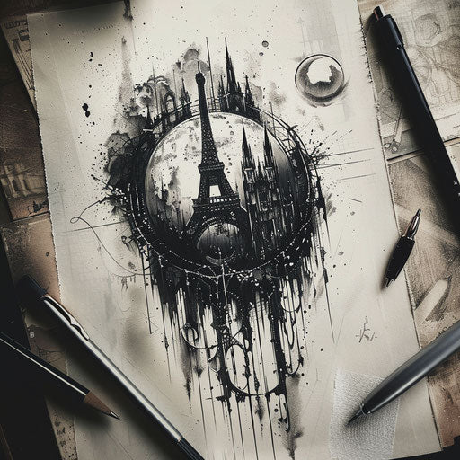 Gothic Style Flat Tattoo Sketch of Earth