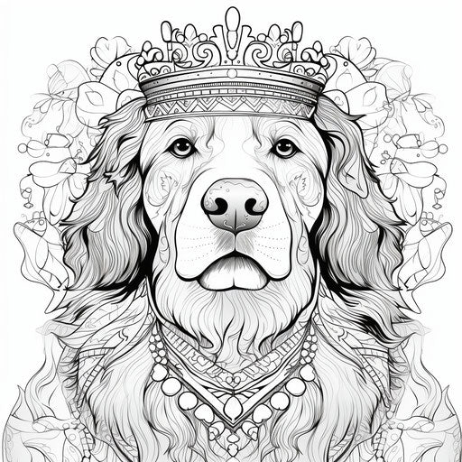 Dog with crowns and ornaments to color