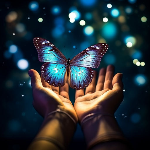 My blue world, wings with blue butterfly, feminine and cute