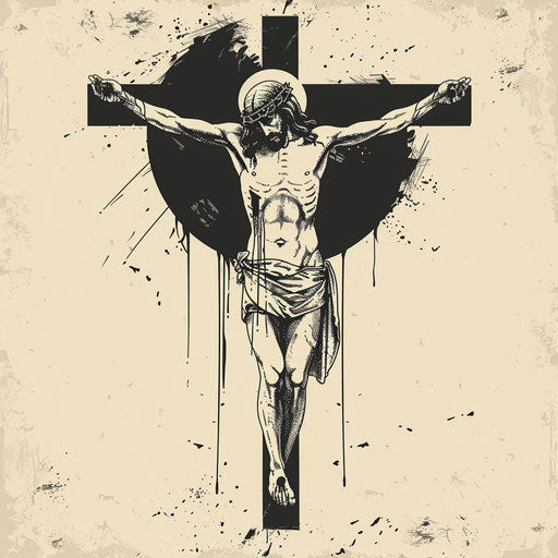 Timeless flat tattoo sketch of the crucifixion