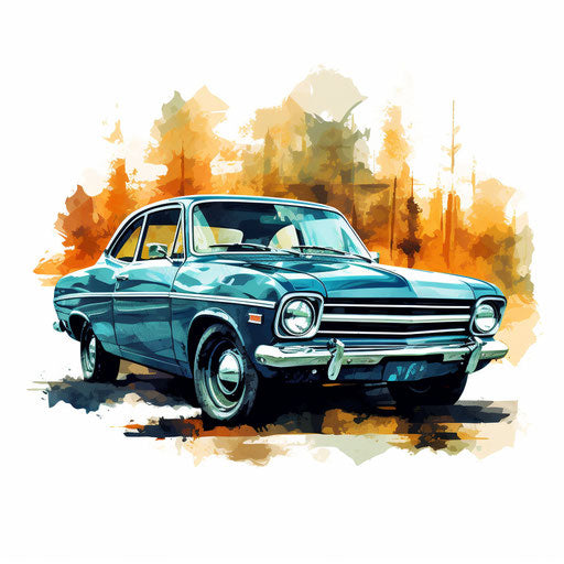 Car silhouette in the style of Oil painting, on white background