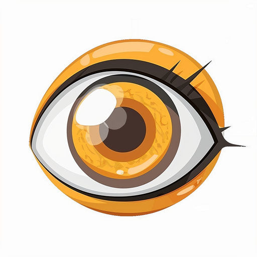 Cartoon eye with brown iris and dark gray eyelashes