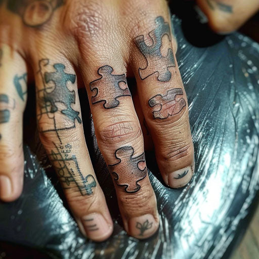 Matching puzzle pieces wedding ring tattoo