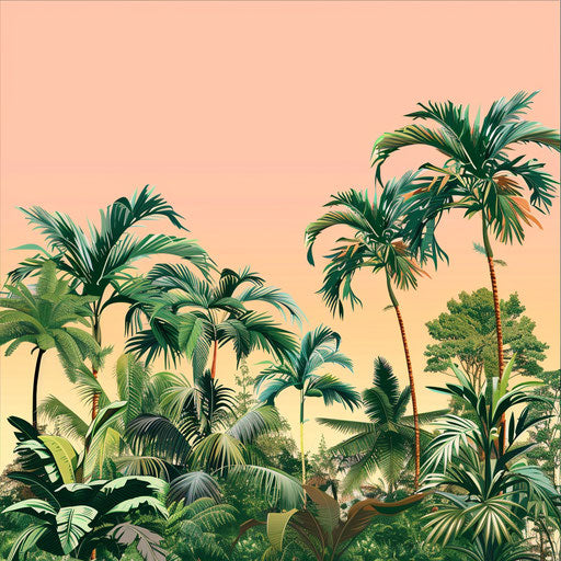 Realistic jungle on pastel peach background