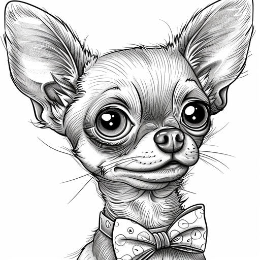 Cute Chihuahua with a big head and expressive eyes, wearing a bow tie