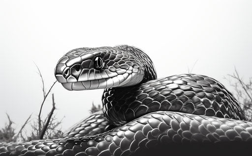 Black and white snake drawing, animated GIF style, photorealistic accuracy