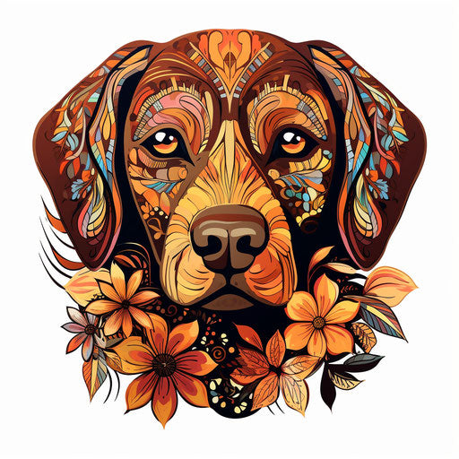 Brown dog head in abstract ornate design