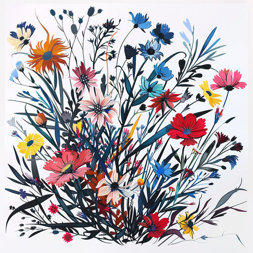 Vivid wildflower tattoos in pop art style