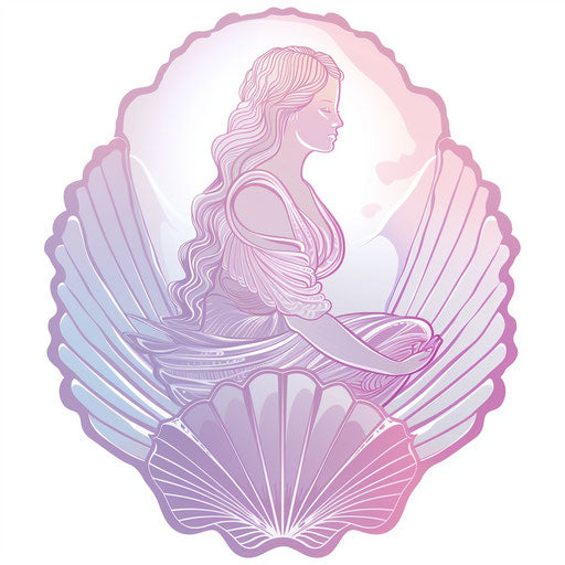 Elegant flat tattoo sketch of Venus in a seashell, pastel oceanic hues, clipart style