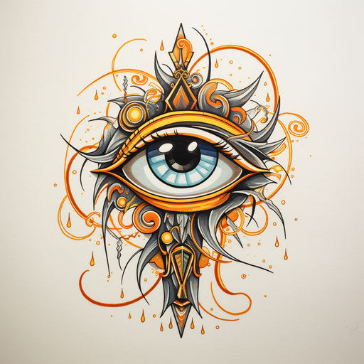 Eye lightning tattoo in mid-century illustration style