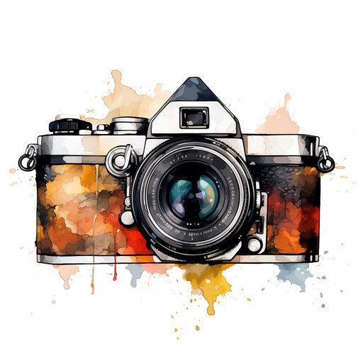 Camera clipart in the style of oil painting on white background