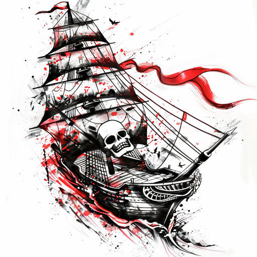 Bold tattoo sketch of pirate ship with skull flag in clipart