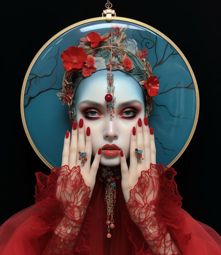 Bride in red with romantic gestures