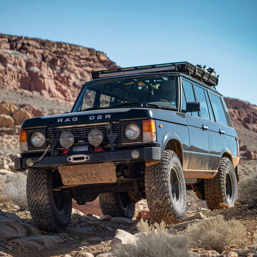Off-road vehicle ready to tackle rocky desert terrain