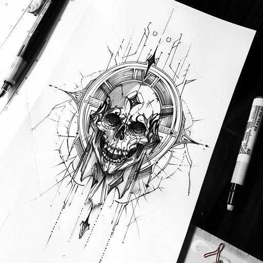 Art Deco inspired tattoo sketch of a reaper death seal