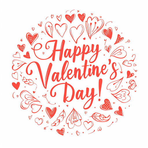 Cheerful Valentine's Day in heart style on white
