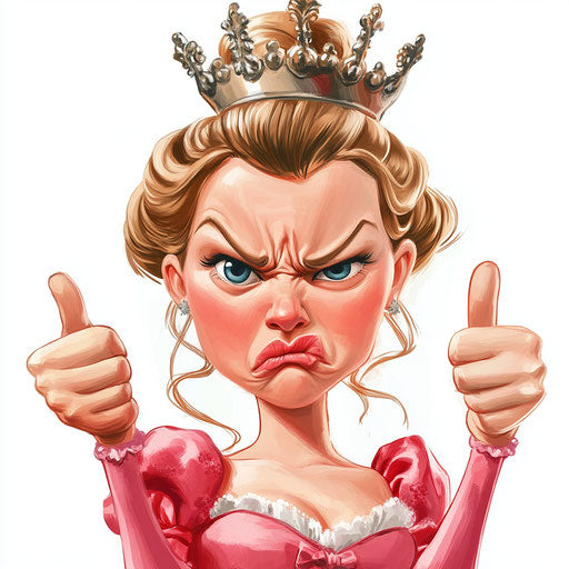 Humorous caricature of a princess with exaggerated full lips