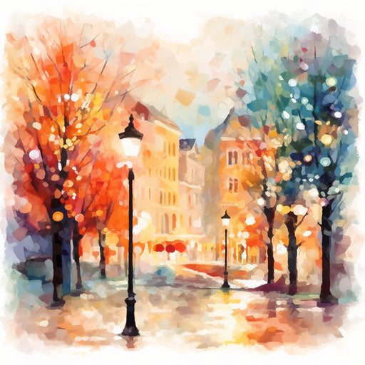 Christmas lights in the style of Impressionist Art