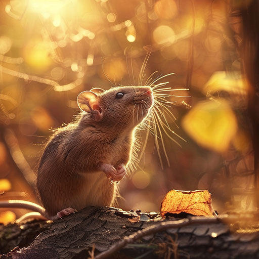 Brown rat with whiskers in a sunlit forest