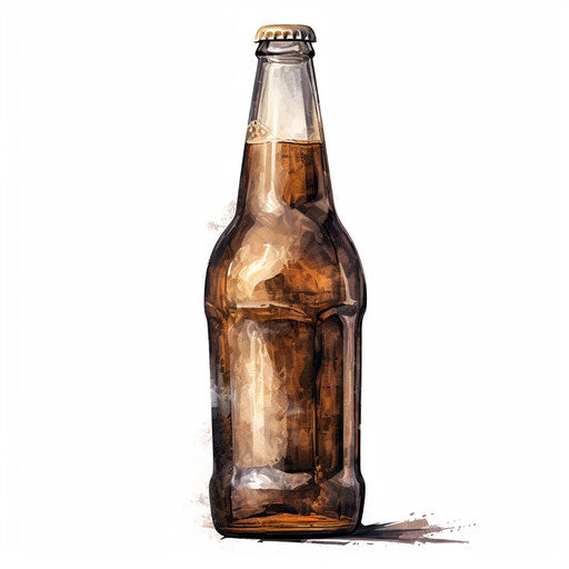 Beer bottle in oil painting style on white background