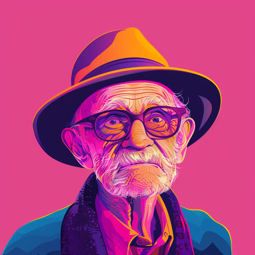Grandpa clipart on bright magenta background