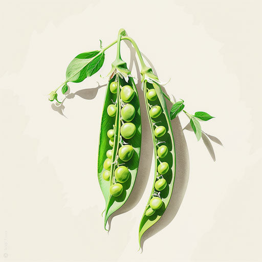 Realistic pea illustration on white background, high contrast