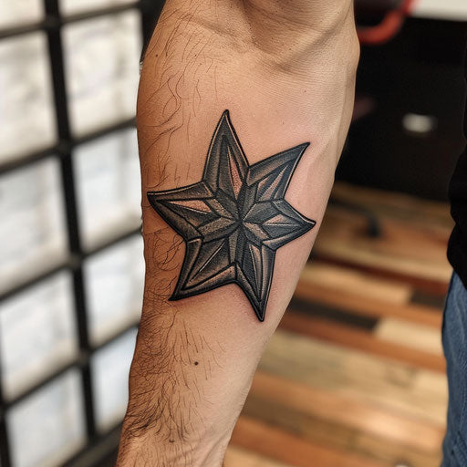 Simple tattoos for men of a star, in the style of Steve McNiven