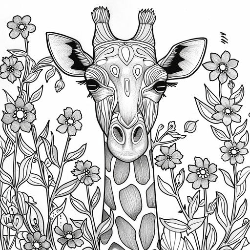 Sophisticated giraffe with delicate floral designs