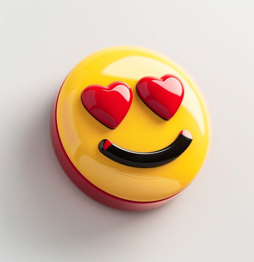Smiling emoticon with red hearts and eyeballs