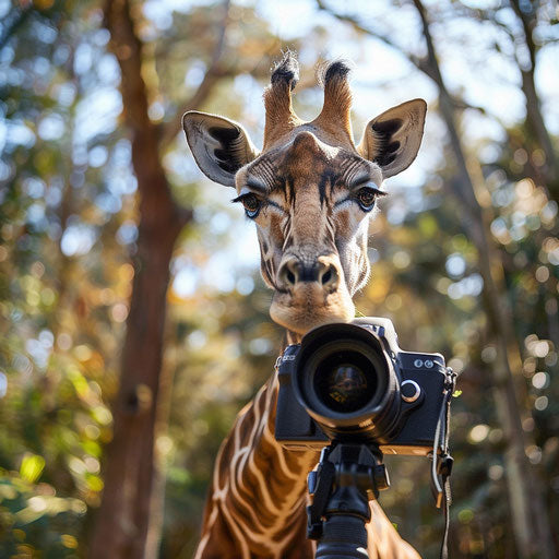 A giraffe on safari, photographing exotic animals