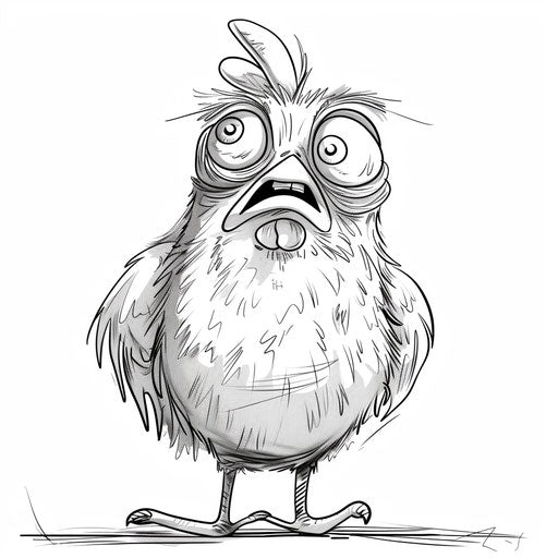 Amusing animated chicken with exaggerated expressions